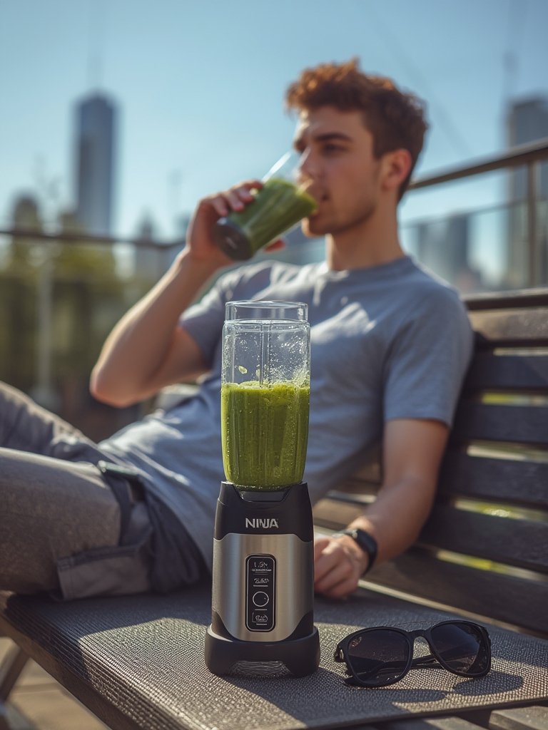 portable blender in action