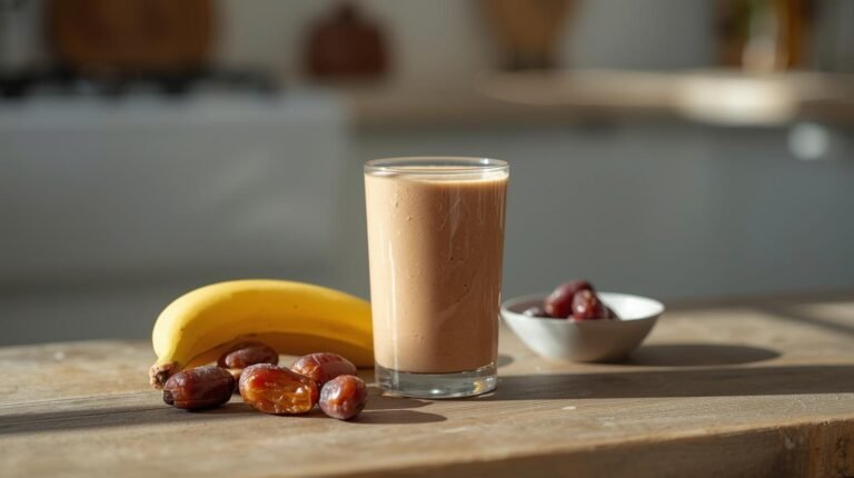 generate image of Banana Date Smoothie but date on table in real kitchen Home & kitchen scoop