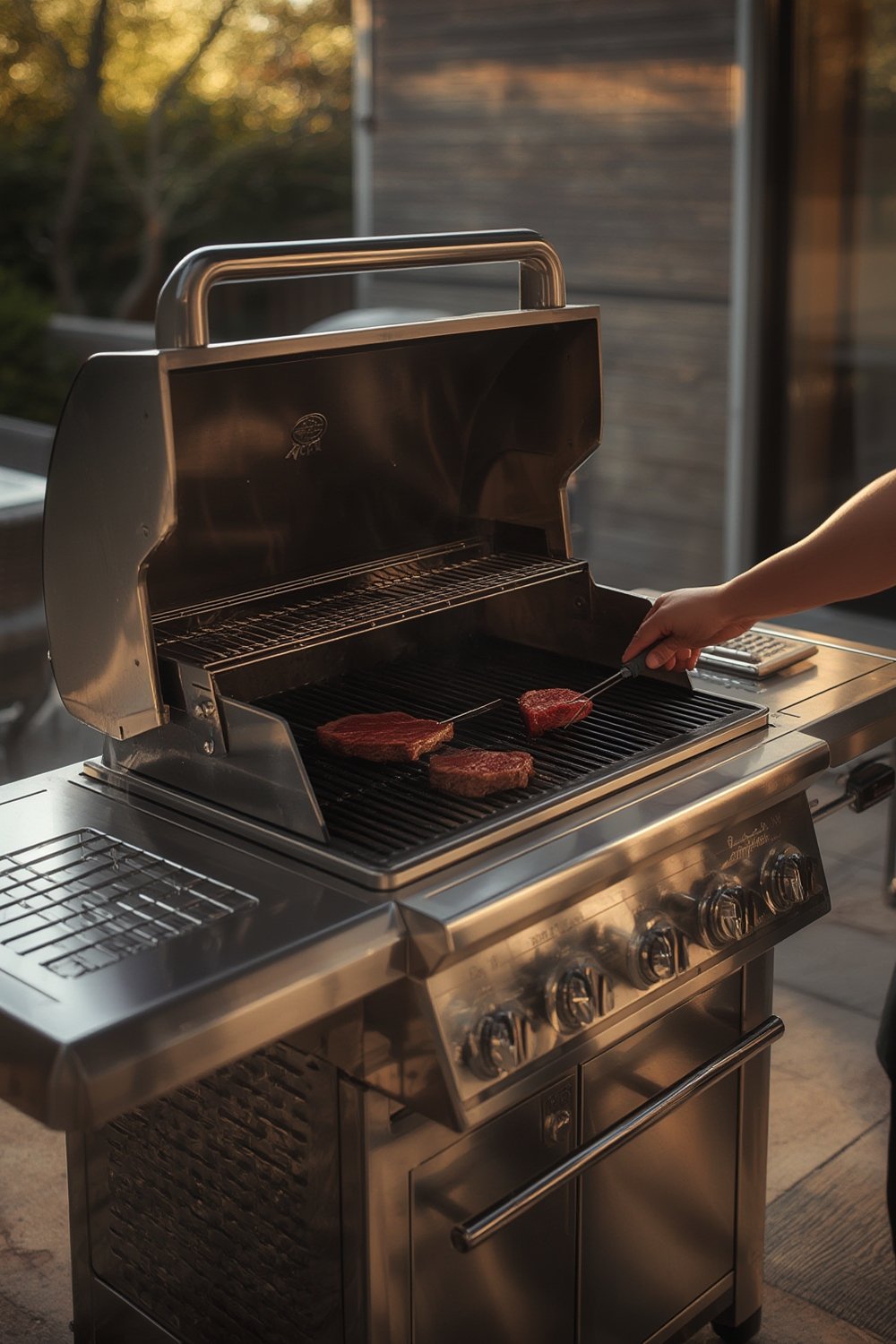 4-Burner Propane Gas BBQ Grill with Side Burner, 46,500 BTU Output Stainless Steel Barbecue Grill with Enameled Cast Iron Grates and Side Tables - Illustration 1