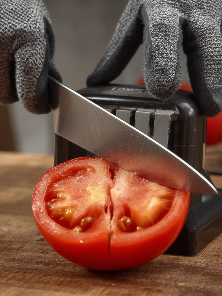 Longzon 4-in-1 Knife Sharpener [4 Stage] with a Pair of Cut-Resistant Glove,Original Premium Polish Blades, Best Kitchen Knife Sharpener Works for Fruit and Steel Knives, Scissors(Black+Silver) - Illustration 2