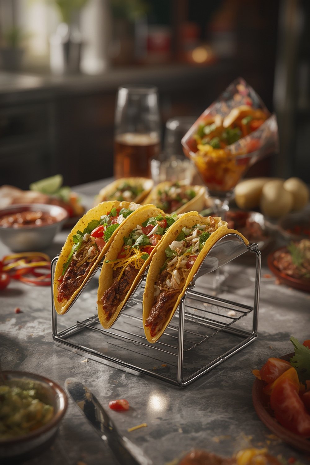 Taco Holders 4 Packs - Stainless Steel Taco Stand Rack Tray Style, Oven Safe for Baking 1 Taco Holders 4 Packs - Stainless Steel Taco Stand Rack Tray Style, Oven Safe for Baking, Dishwasher and Grill Safe - Illustration 1