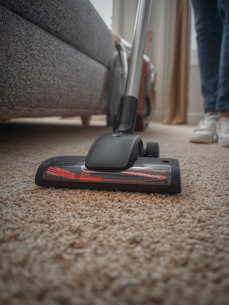 canister vacuum in action